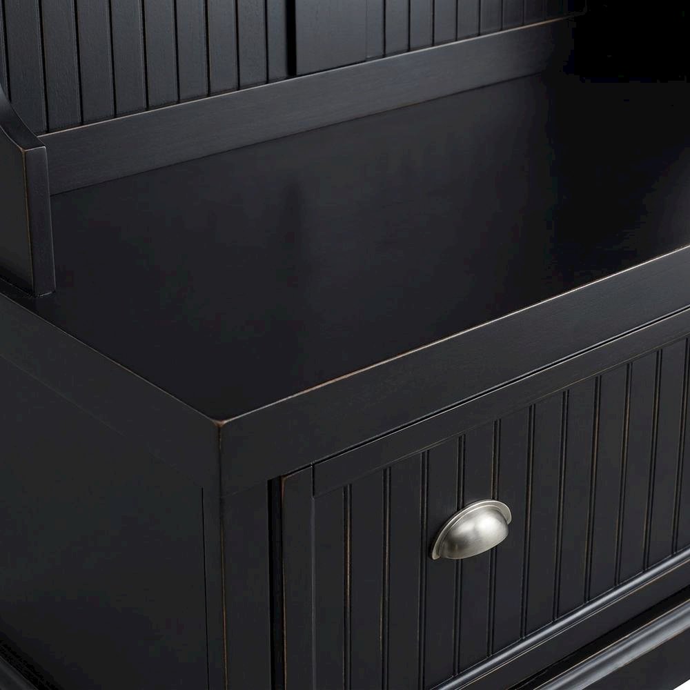 Birch Veneer Hall Tree with Beadboard Panels and Bench Seat, Distressed Black