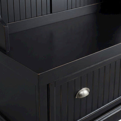 Birch Veneer Hall Tree with Beadboard Panels and Bench Seat, Distressed Black
