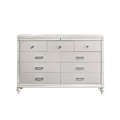 Furniture Valentine Solid Wood Dresser with 9 Drawers in White