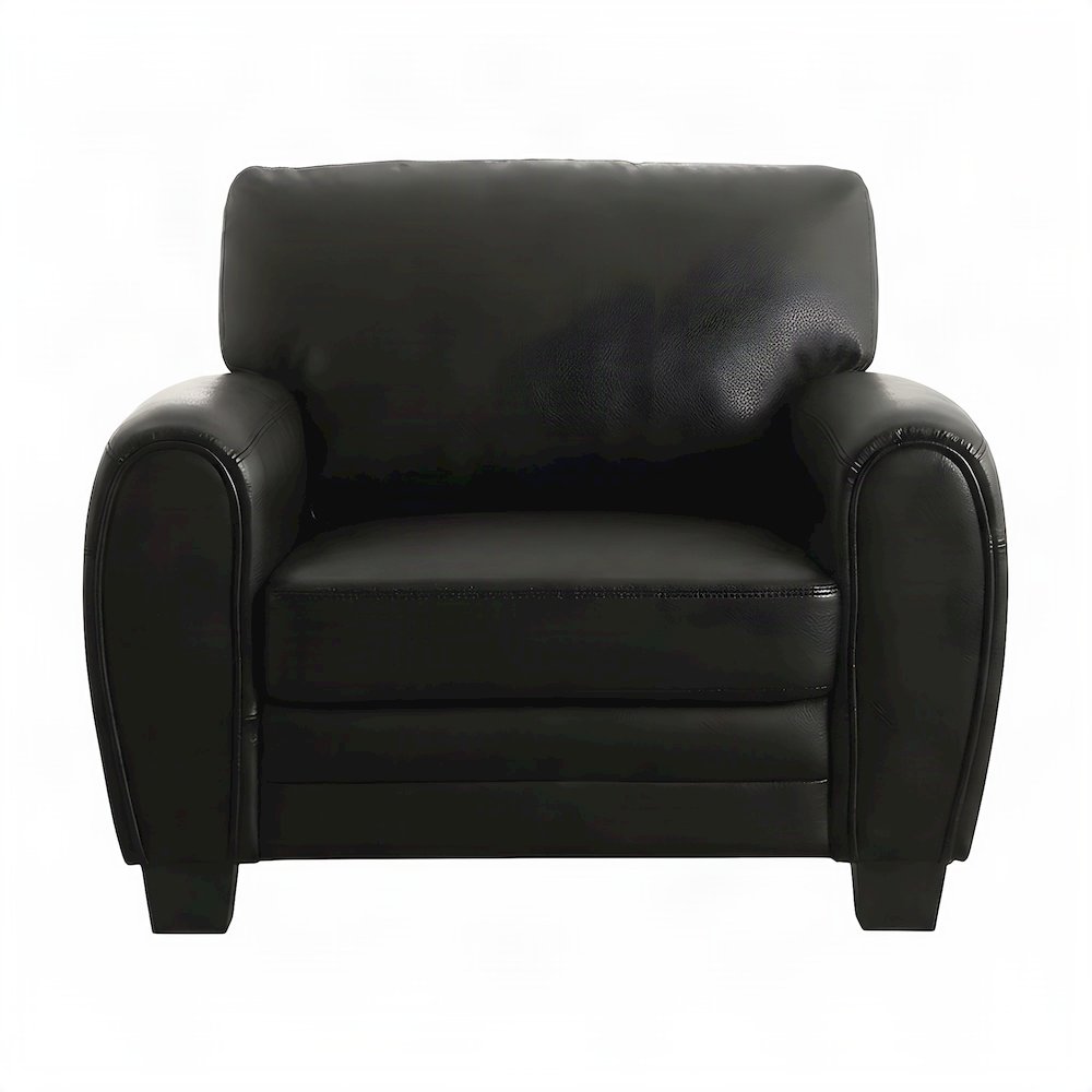 Faux Leather Accent Chair with Padded Seat and Arms for Bedroom, Black