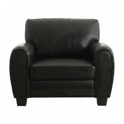 Faux Leather Accent Chair with Padded Seat and Arms for Bedroom, Black