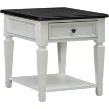 Allyson Park Drawer End Table in Wirebrushed White w/ Charcoal Top