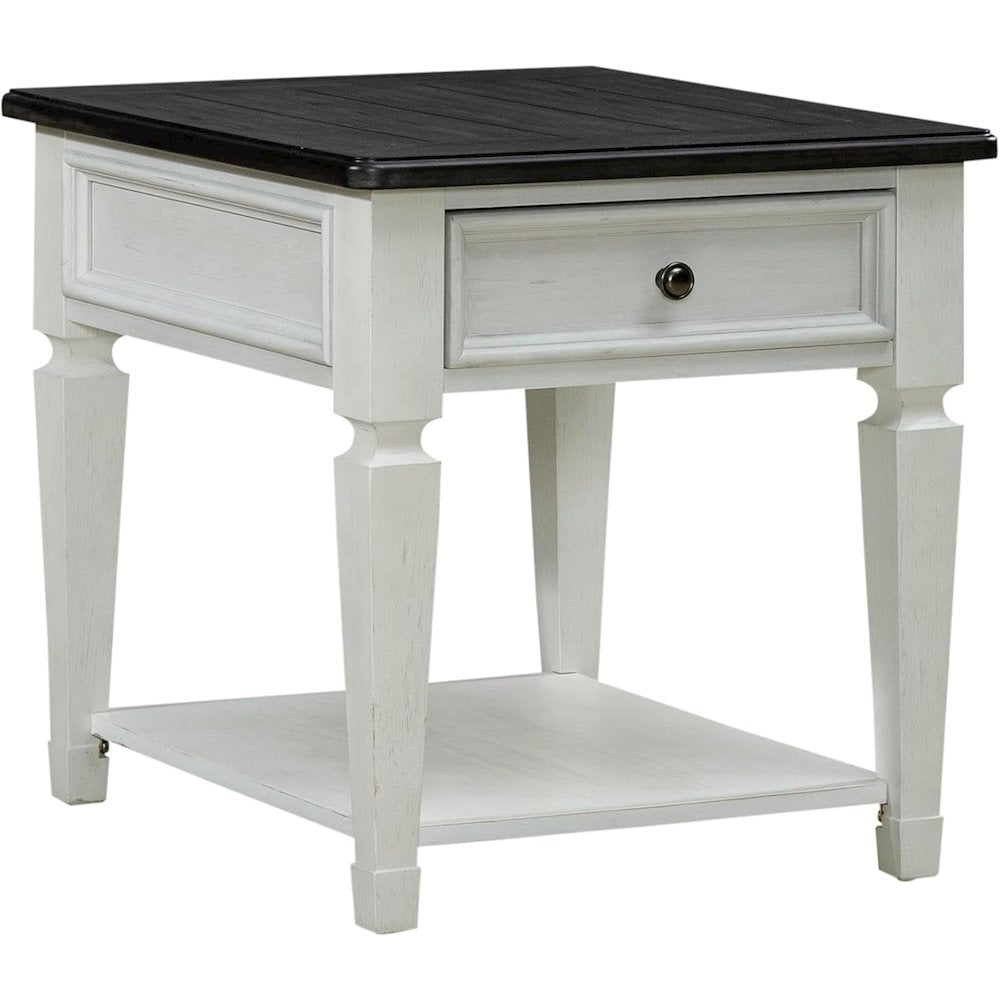 Allyson Park Drawer End Table in Wirebrushed White w/ Charcoal Top