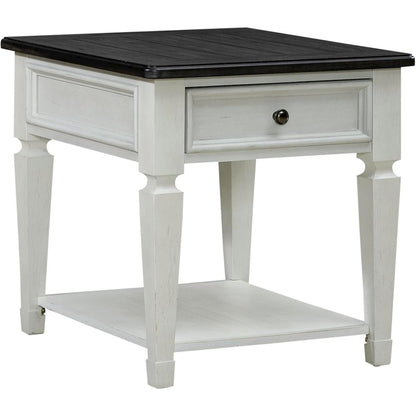 Allyson Park Drawer End Table in Wirebrushed White w/ Charcoal Top