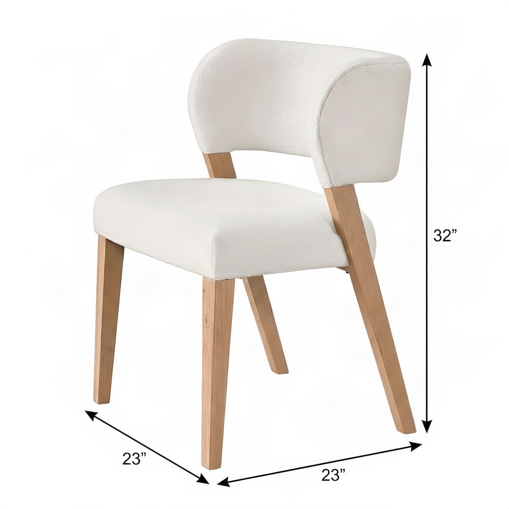 Polyester-Upholstered Accent Side Chair with Curved Back, Set of 2, White Oak