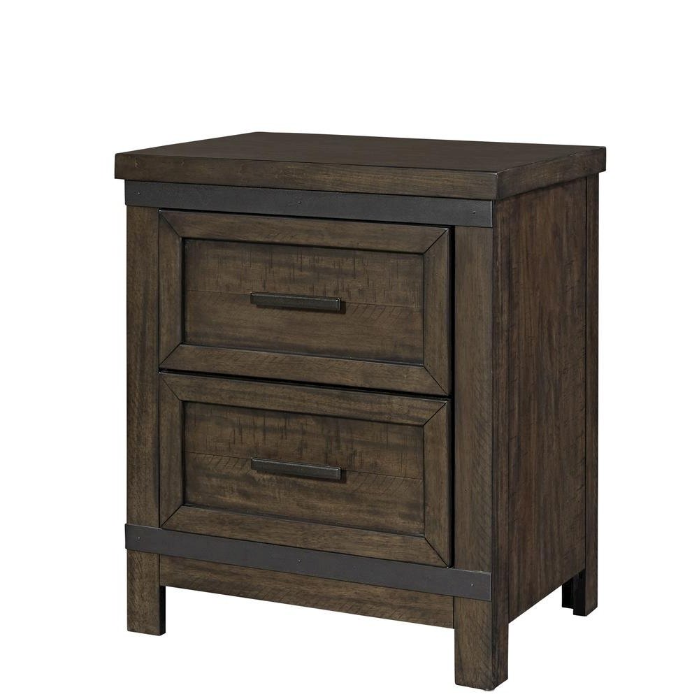 Thornwood Hills 2 Drawer Night Stand in Rock Beaten Brown w/ Saw Cuts