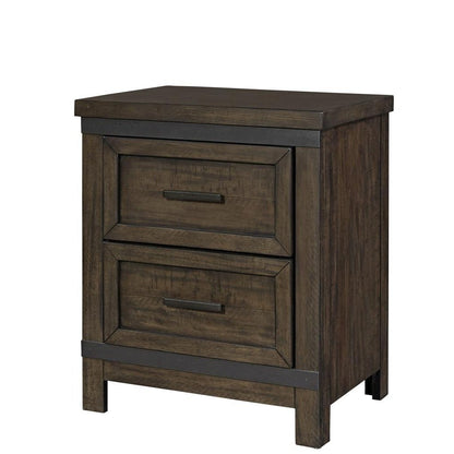 Thornwood Hills 2 Drawer Night Stand in Rock Beaten Brown w/ Saw Cuts