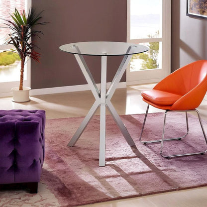Sleek Chrome Round Bar Table with Clear Glass Top for Elegant Entertaining