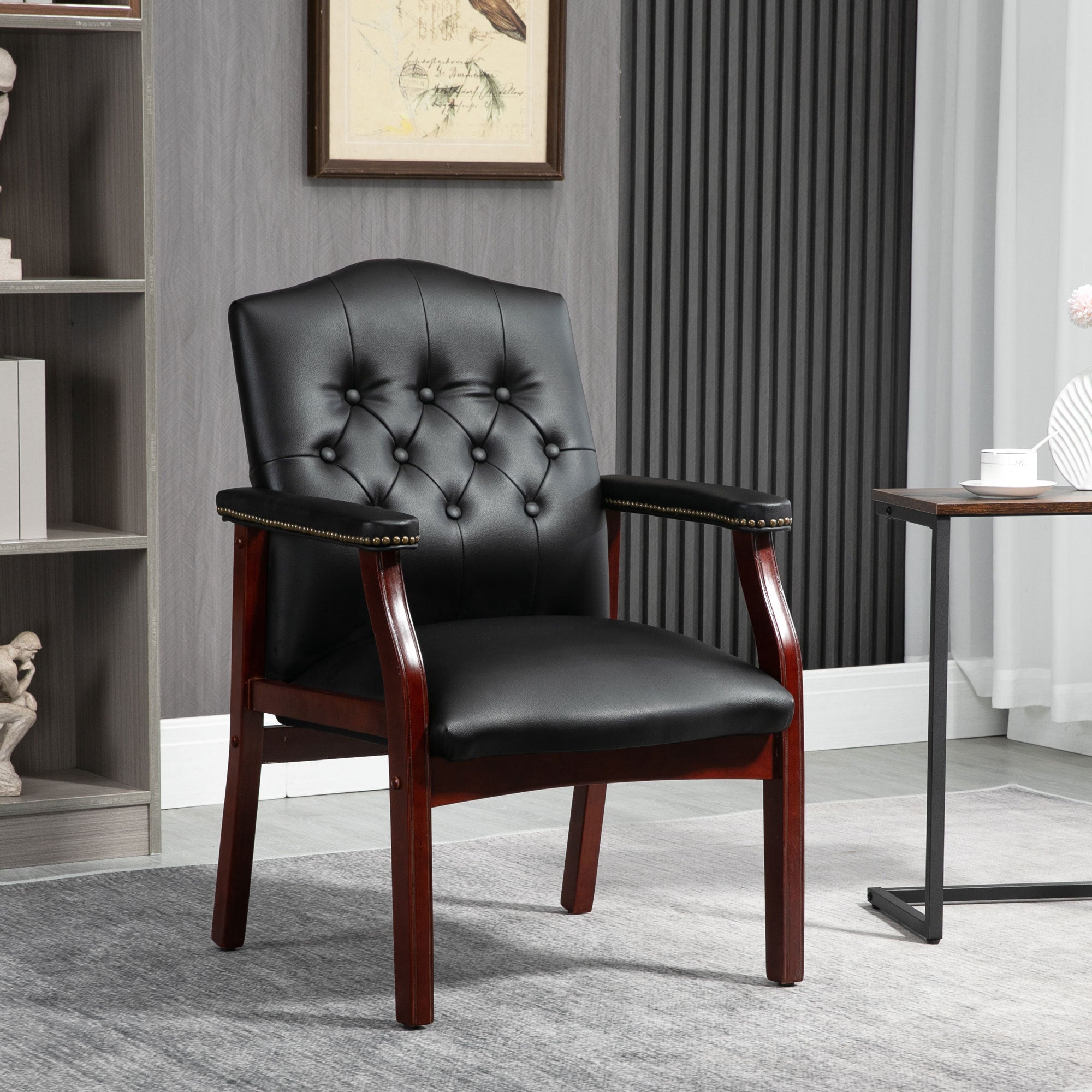 Leather Reception Guest Chairs  W/Padded Seat and Arms Ergonomic Mid-Back Office Executive Side Chair for Meeting Waiting Room Conference Office Guest Chairs,Black