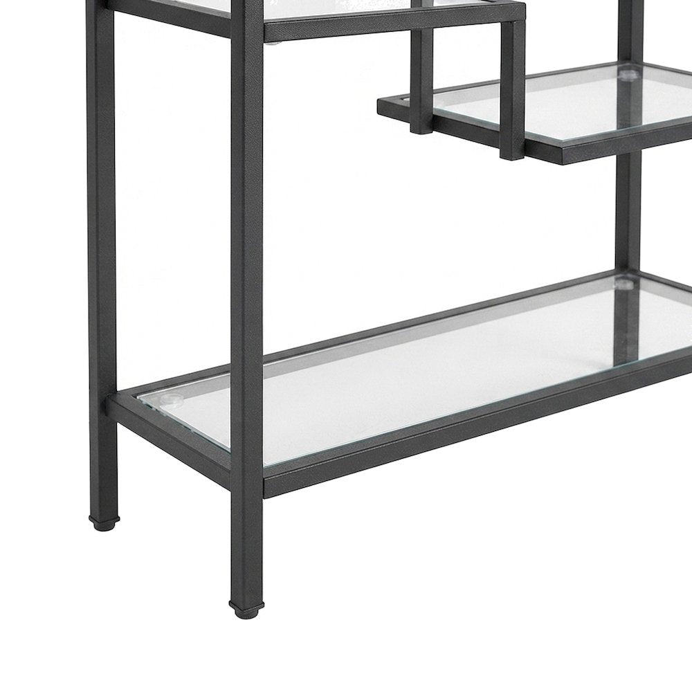 Steel Etagere with Seven Tempered Glass Shelves, Art Deco, Matte Black