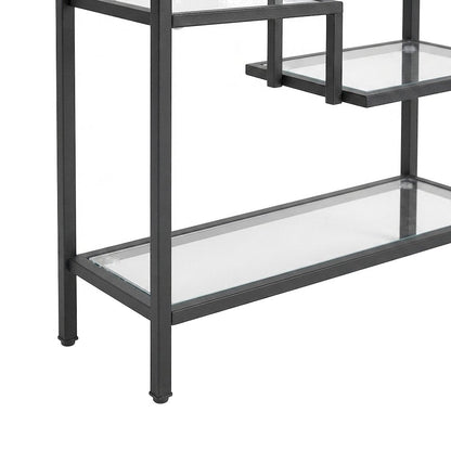 Steel Etagere with Seven Tempered Glass Shelves, Art Deco, Matte Black