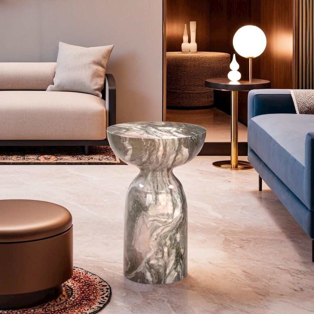 Sophisticated Grey and Blush Marble Side Table with Durable Concrete Design