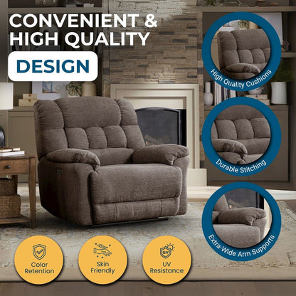 Oversized Recliner Chair for Big and Tall Adults – Power Zero Gravity Recliner with Wide Seat,  Heavy-Duty Big Man, Supports Up to 450 lbs, Brown