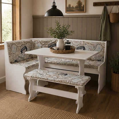 White Pine Dining Nook Set with Cushioned Benches and Corner Seat