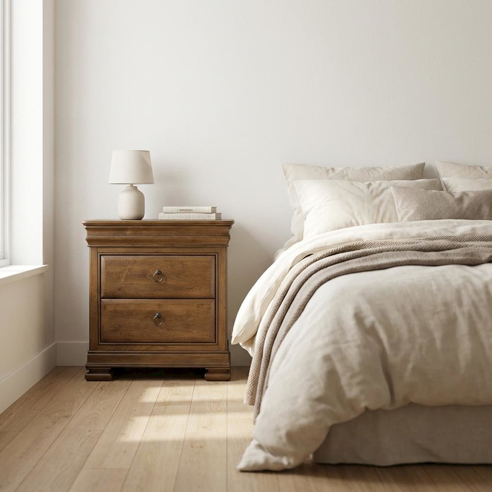 Cognac Nightstand with Distressed Finish for Bedroom Decor