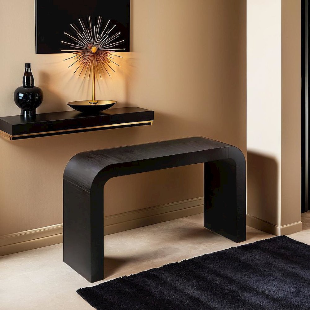 Sleek Curved Black Console Table for Contemporary Entryways and Living Spaces