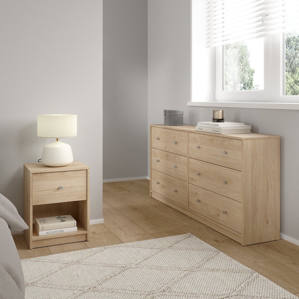 3-Piece Bedroom Set - 6 Drawer Double Dresser And Nightstand Set Of 2