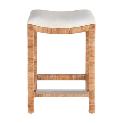 Polyester-Upholstered Console Stool with Split Rattan and Crypton Fabric