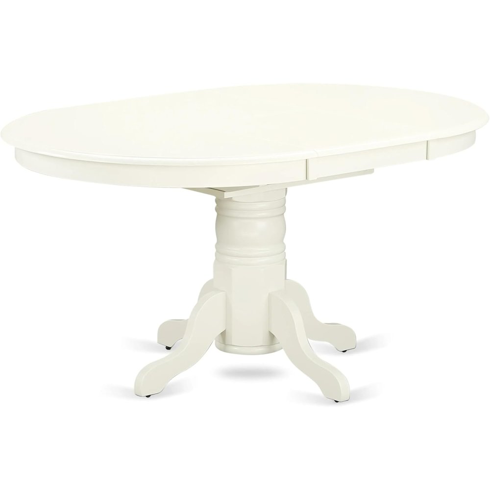 East West Furniture AVDA5-LWH-32 5 Piece Kitchen Set Includes an Oval Dining Table with Butterfly Leaf and 4 Upholstered Chairs, 60x42 Inch, Linen White