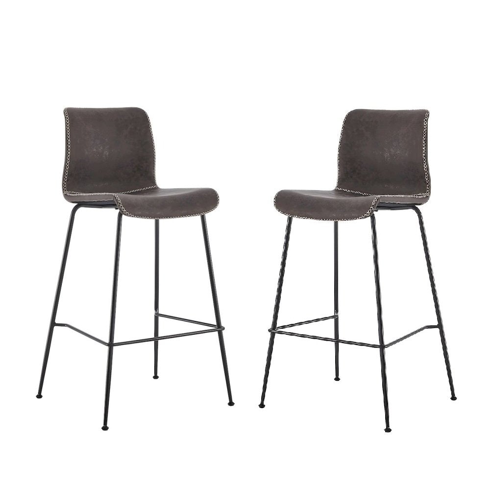 Faux Leather Low-Back Counter Stool with Zig-Zag Stitching, Set of 2