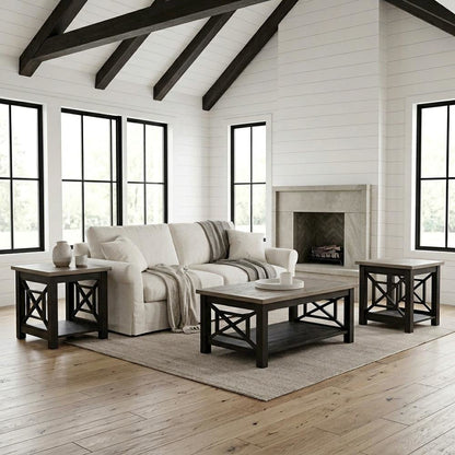 Black Living Room Set - 3 Piece Coffee Table and End Table Set