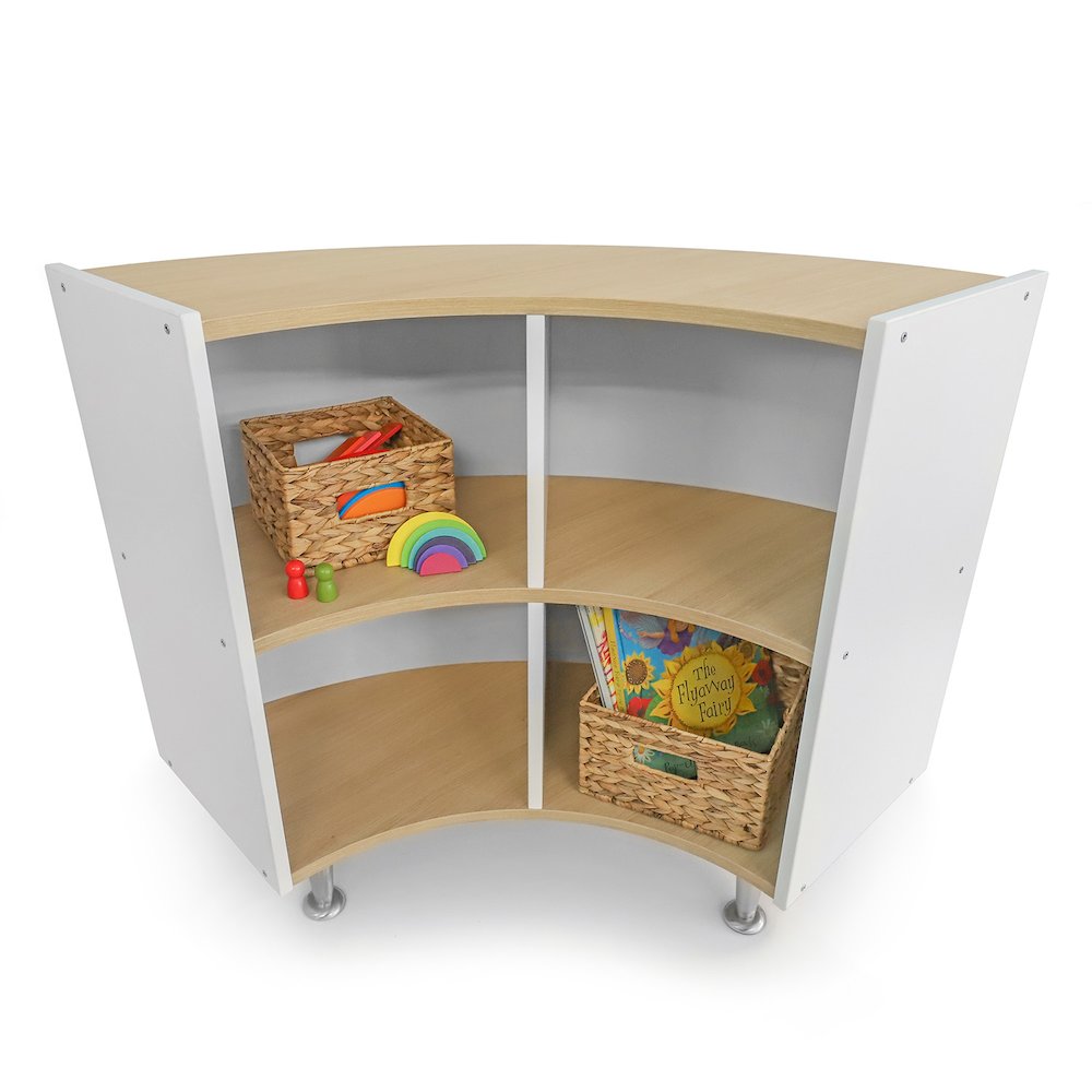 Curve Out Storage Cabinet 33H in Brown and White Color