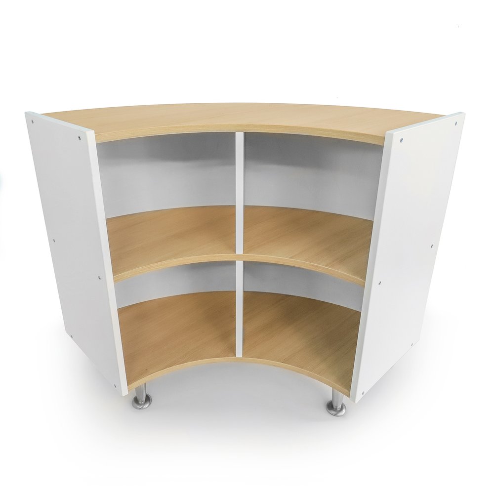 Curve Out Storage Cabinet 33H in Brown and White Color