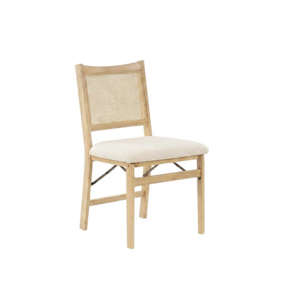 Beige Rattan Cane Folding Dining Side Chair with Polyester Fabric Seat