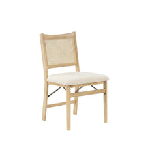 Beige Rattan Cane Folding Dining Side Chair with Polyester Fabric Seat