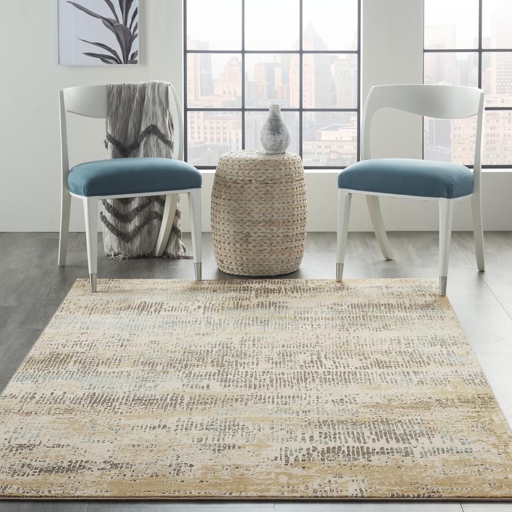 Michael Amini MA90 Uptown Area Rug, Beige/Aqua, 4' x ROUND, UPT03