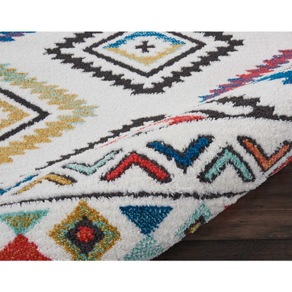 Tribal Decor Area Rug, White, 2'2" x 7'9"