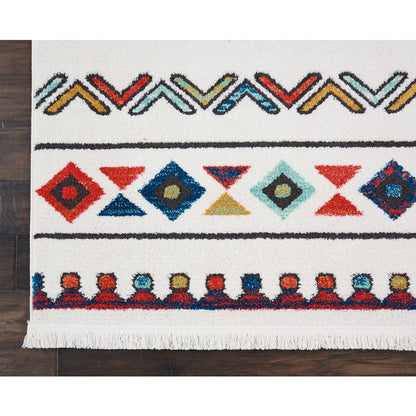 Tribal Decor Area Rug, White, 9'3" x 13'