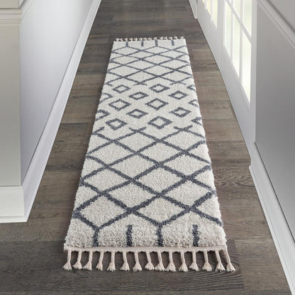 Moroccan Shag Area Rug, White, 2'2" x 8'1"