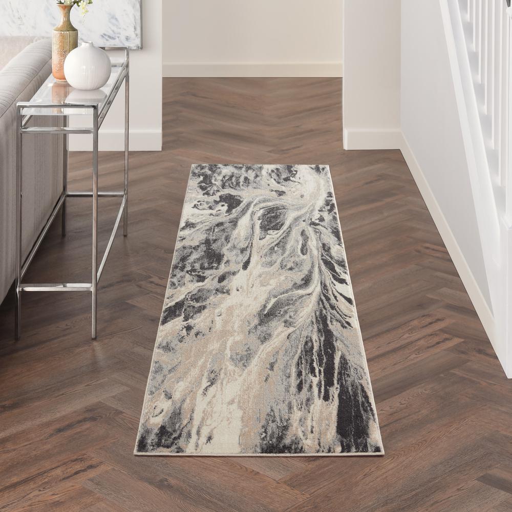 Nourison Home Elegance FAR01 Grey and White 8' Runner  Hallway Rug