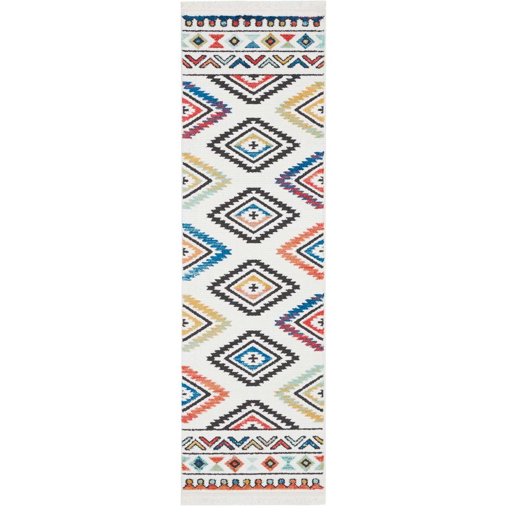 Tribal Decor Area Rug, White, 2'2" x 7'9"