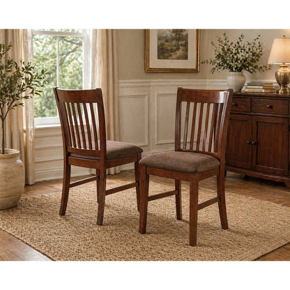 Mahogany Finish Upholstered Dining Chairs Set of 2 with Linen Fabric Cushions