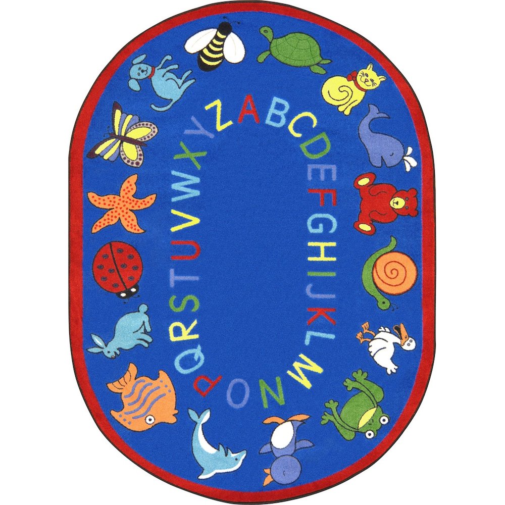 Kid Essentials ABC Animals 7'8" x 10'9" Oval Area Rug in Color Blue