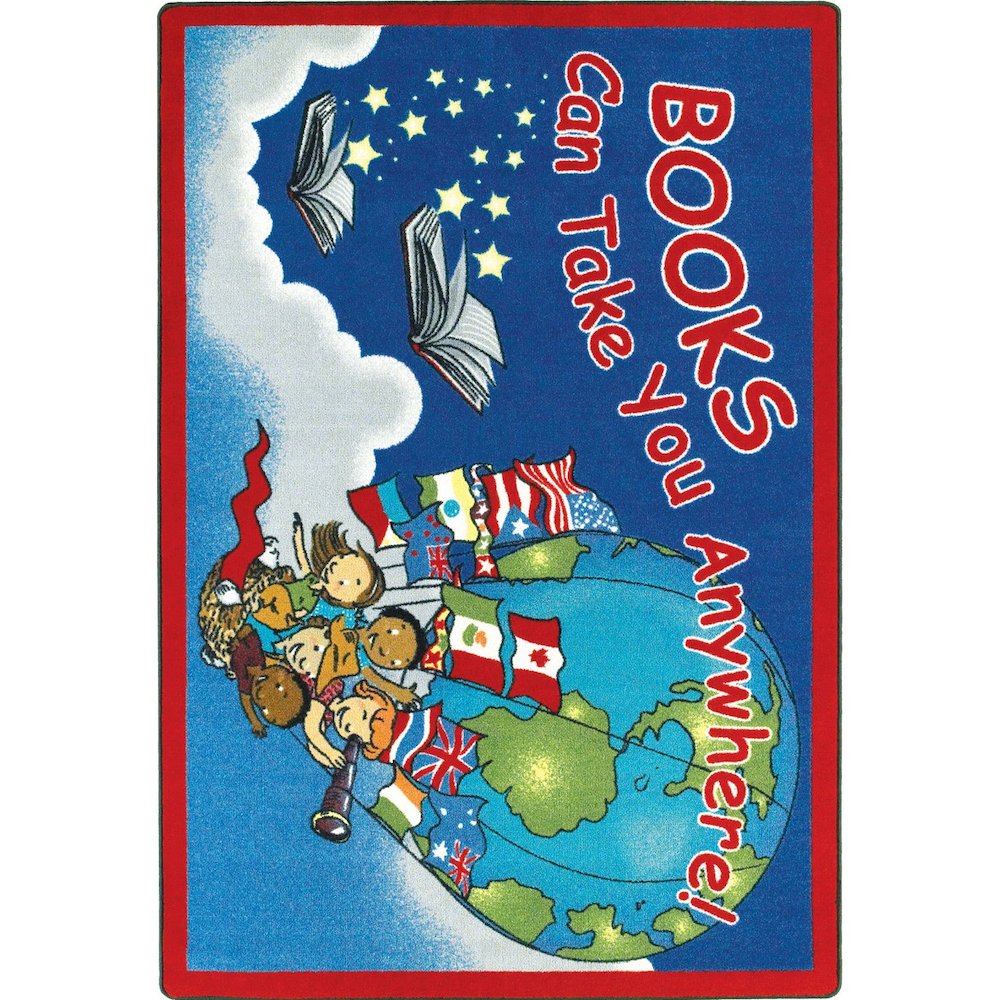 Books Can Take You Anywhere 3'10" x 5'4" Oval Area Rug in Color Sky Blue