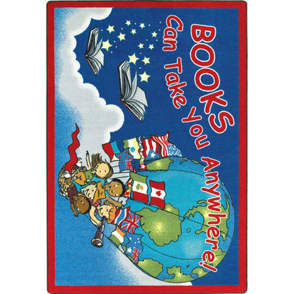 Books Can Take You Anywhere 3'10" x 5'4" Oval Area Rug in Color Sky Blue
