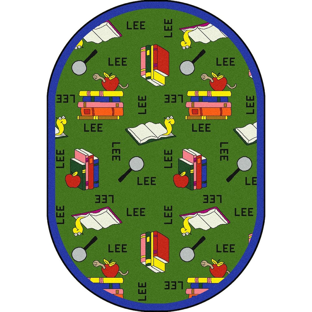 Kid Essentials Bookworm (Spanish) 7'8" x 10'9" Oval Area Rug in Color Green