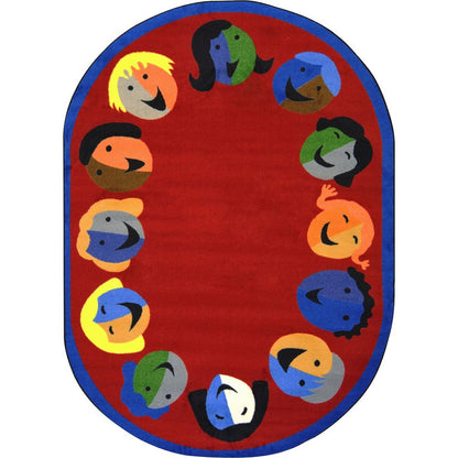 Kid Essentials Joyful Faces 7'8" x 10'9" Oval Area Rug in Color Red