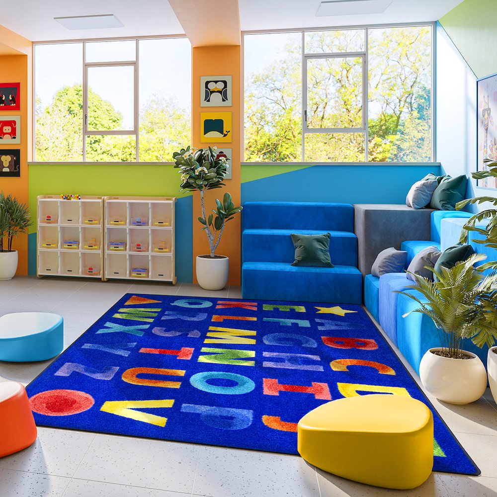Kid Essentials Watercolor Alphabet 7'8" x 10'9" Area Rug in Color Rainbow