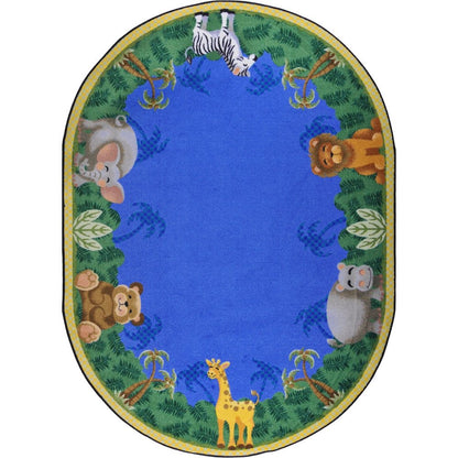 Kid Essentials Jungle Friends 7'8" x 10'9" Oval Area Rug in Color Multi
