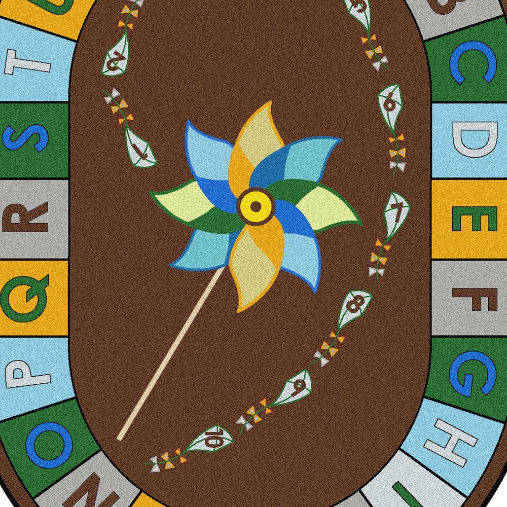 Kid Essentials Alphabet Pinwheel 13'2" Round Area Rug in Color Earthtone