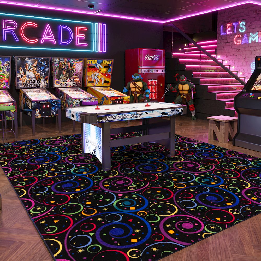 Neon Lights Fun and Games 12' x 7'6" Area Rug in Color Fluorescent