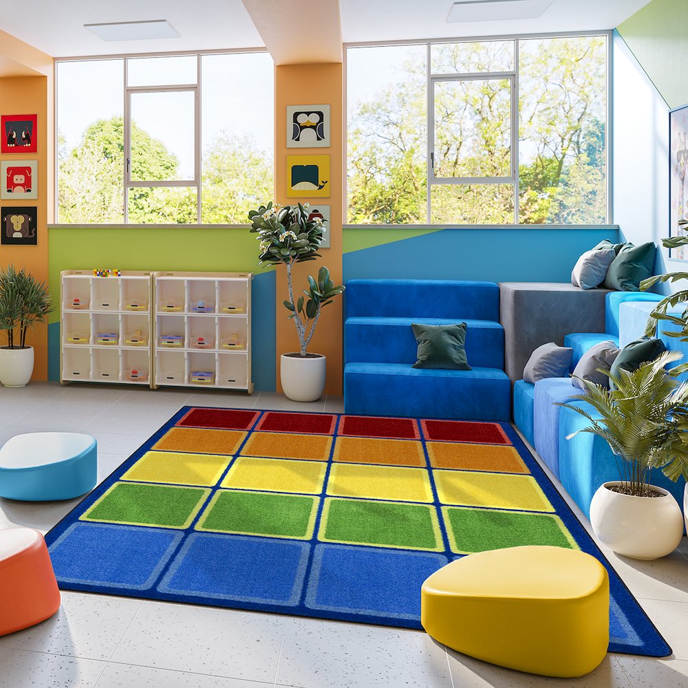 Kid Essentials Rainbow Blocks 5'4" x 7'8" Area Rug in Color Multi