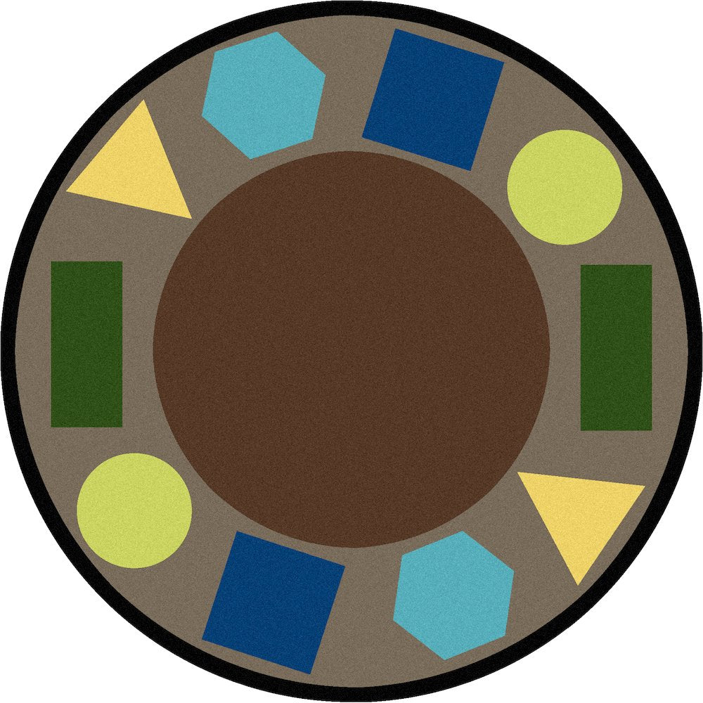 Kid Essentials Sitting Shapes 7'7" Round Area Rug in Color Earthtone
