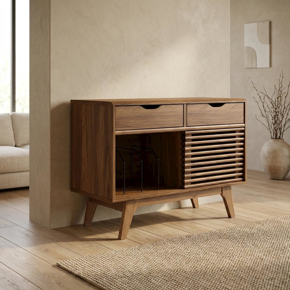 Stylish Vinyl Record Display Stand with Modern Coffee Table Design