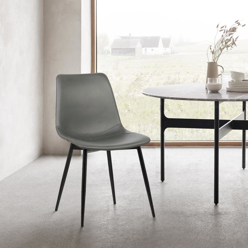 Monte Dining Chair in Gray Faux Leather with Black Metal Legs Set Of 2