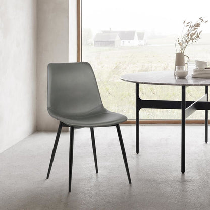 Monte Dining Chair in Gray Faux Leather with Black Metal Legs Set Of 2